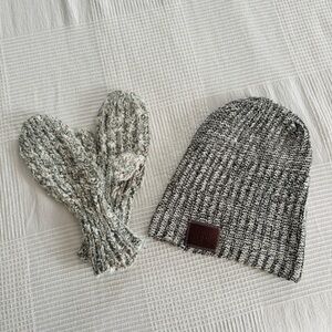Love Your Melon Black and White Knit Beanie and Hand Knit Mittens